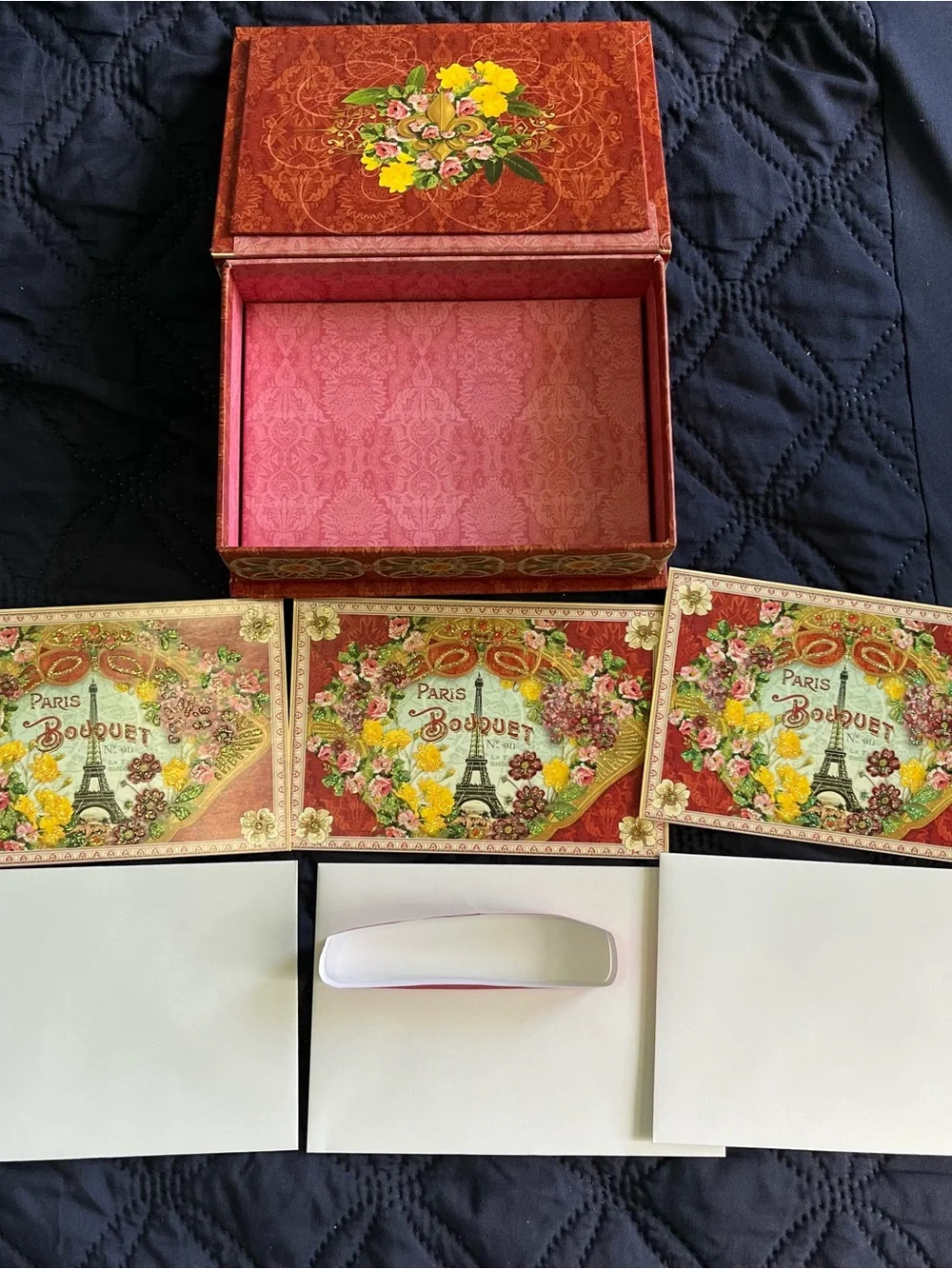 Punch Studio Paris Bouquet Greeting Card Box with Eiffel Tower &floral artwork